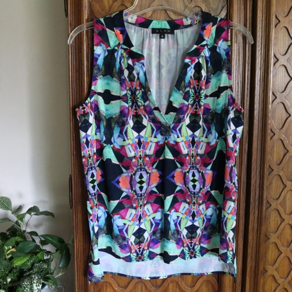 GLAM Abbeline Watercolor Sleeveless Blouse NWOT! - Size S